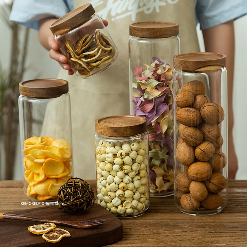 Food Storage Containers Glass - Wood Lid Glass Airtight Canister Kitchen