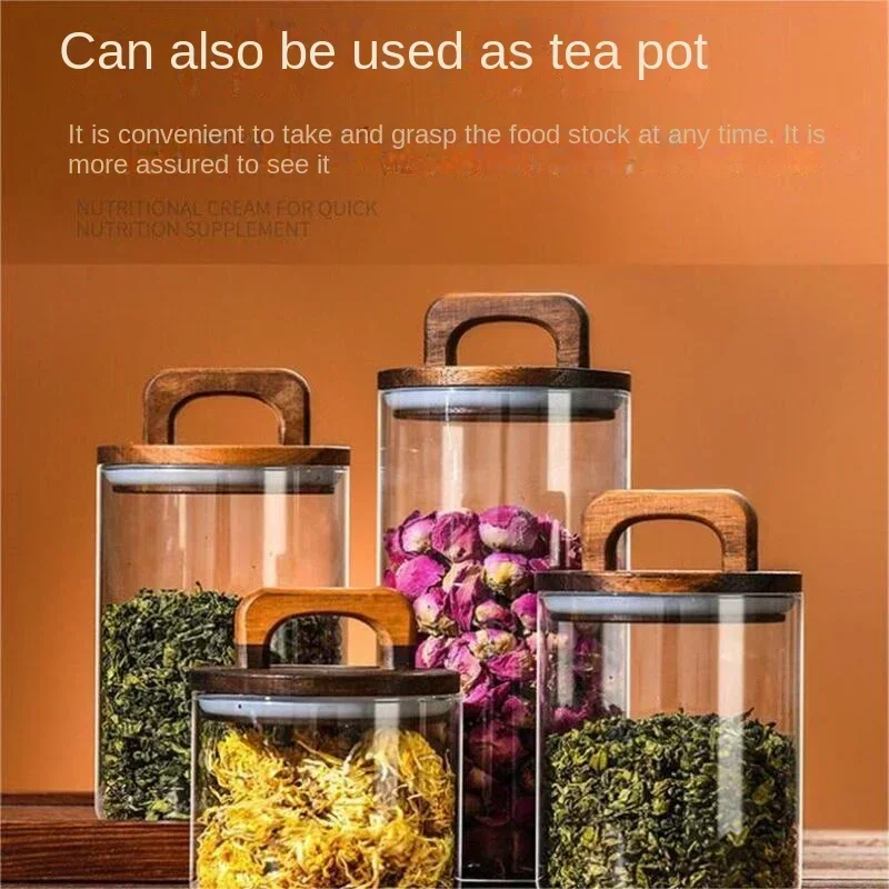 800-2100ml Wood Lid Glass Jar  - đánh giá và giá Food Storage Glass Container Set