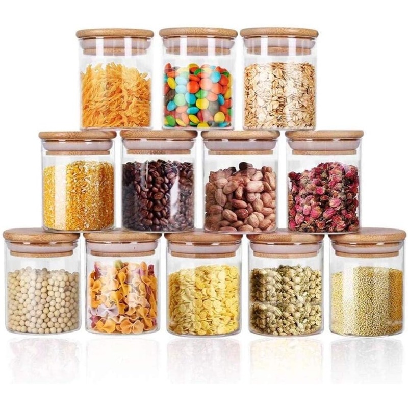 12 Glass Jars Set with Bamboo  - đánh giá và giá Airtight Cereal Jar