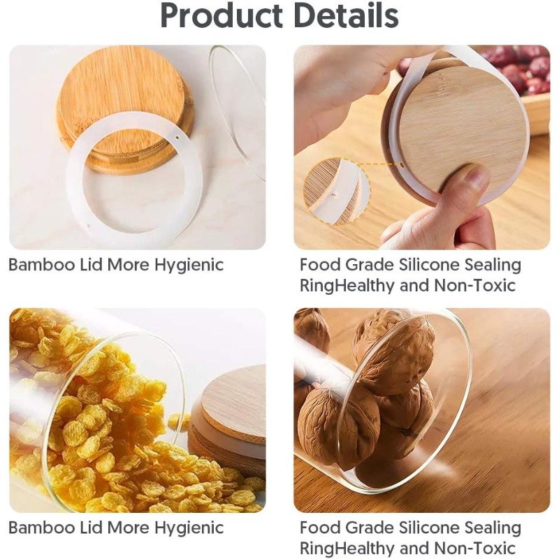 12 Glass Jars Set with Bamboo  - đánh giá và giá Airtight Cereal Jar