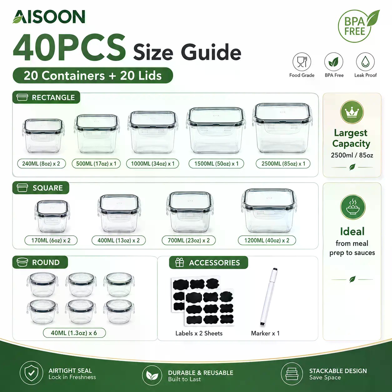 40 PCS Extra Large 85oz Silico - đánh giá và giá Food Storage Large