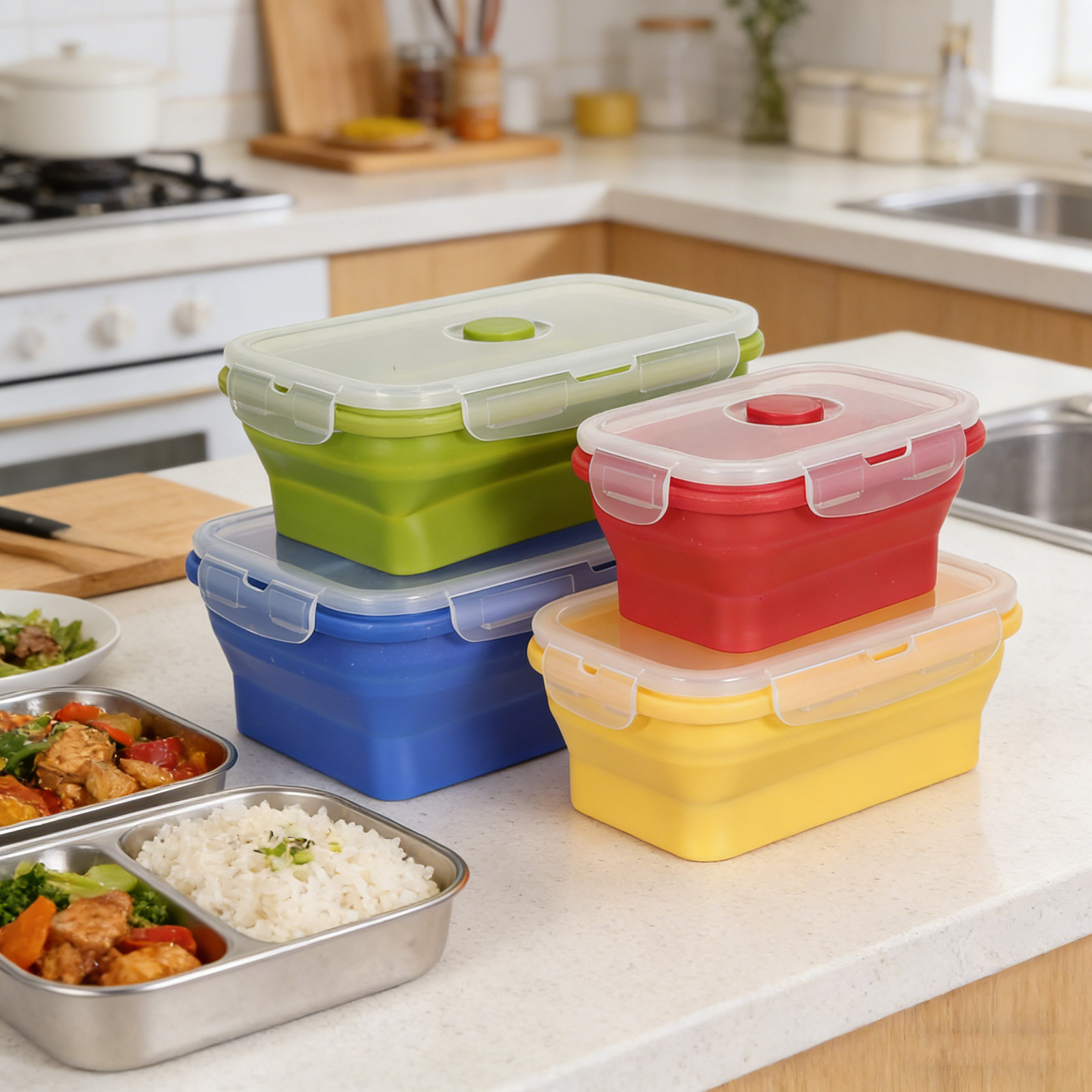 4Pcs Foldable Silicone Lunch B - đánh giá và giá Food Storage Containers Plastic Box