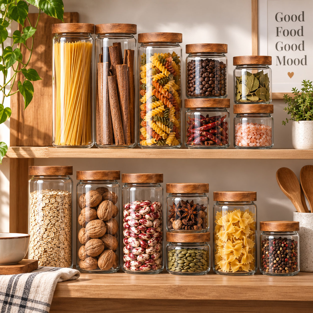 1pcs Wood Lid Orgnizer Glass A - đánh giá và giá Food Storage Glass Container Set