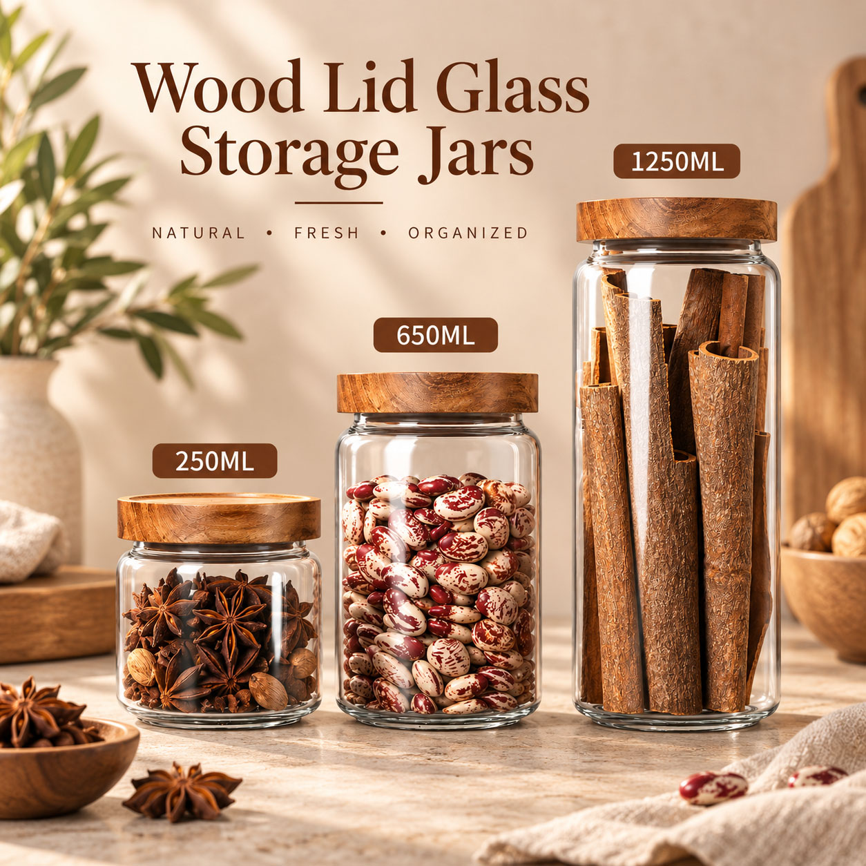 1pcs Wood Lid Orgnizer Glass A - đánh giá và giá Food Storage Glass Container Set