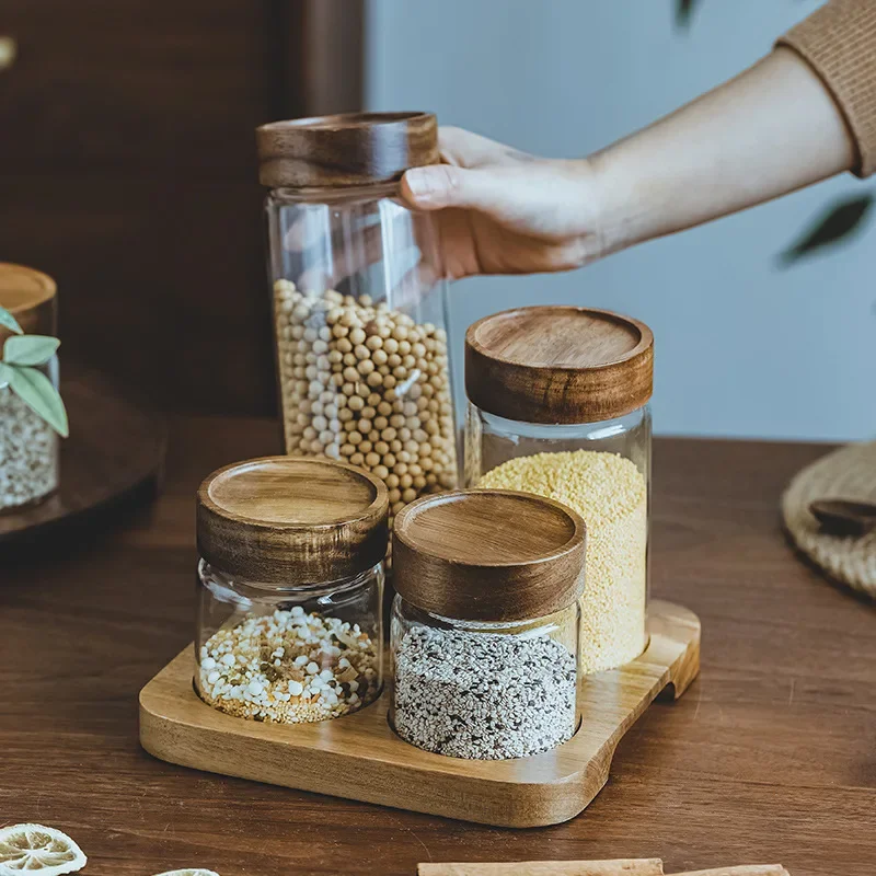 Wood Lid Orgnizer Glass Airtig - đánh giá và giá Food Storage Glass Container Set